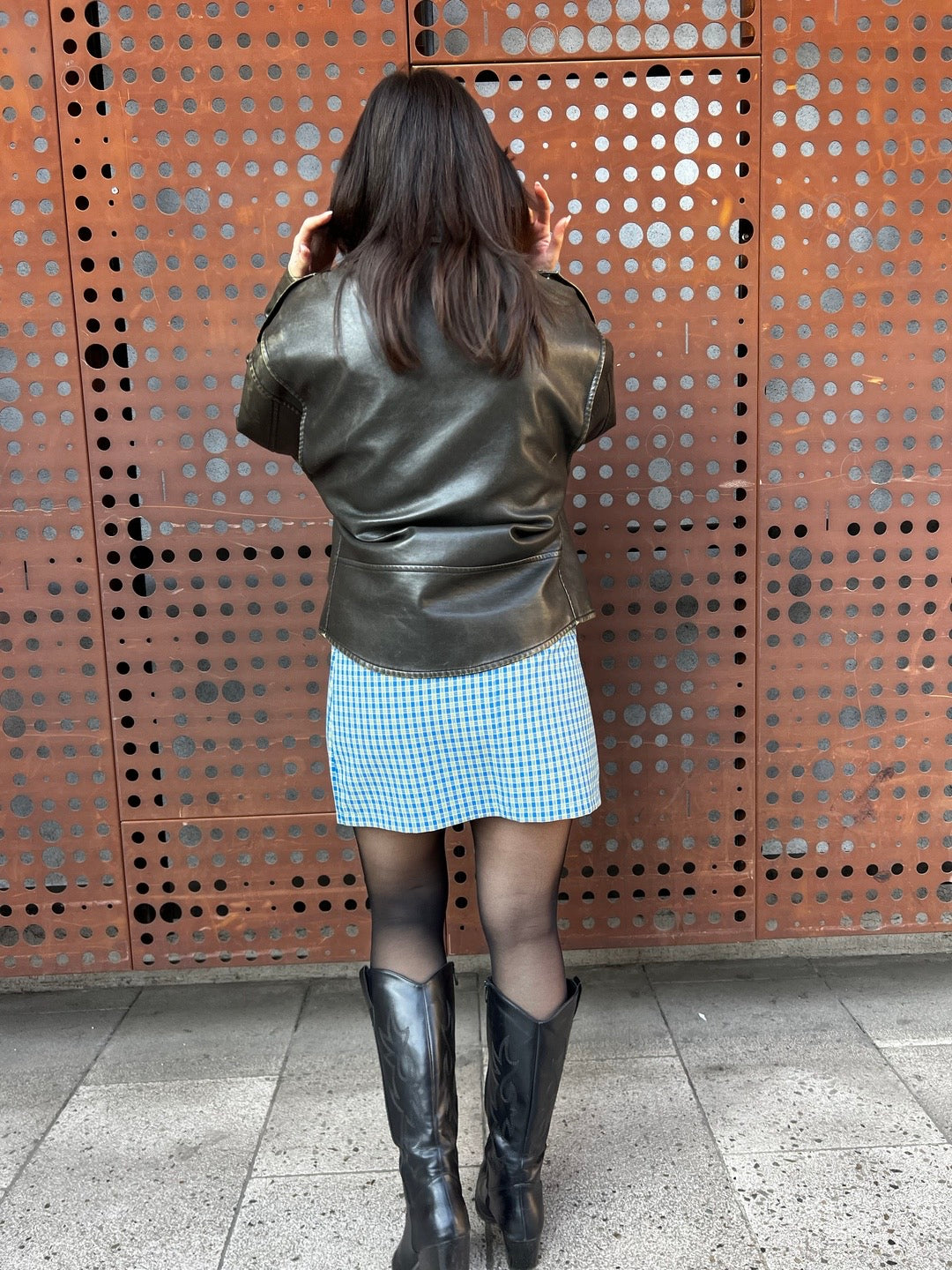 Falda Claudina Cuadrille Amarillo y Azul