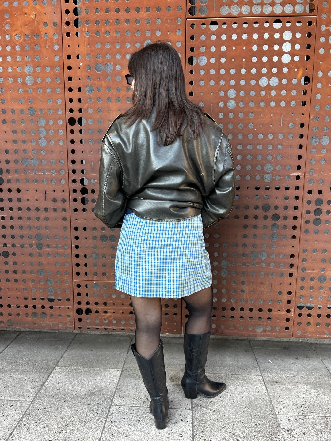 Falda Claudina Cuadrille Amarillo y Azul