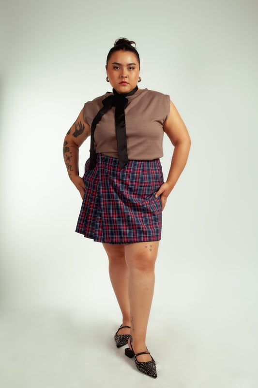 Falda Claudina Cuadrille Azul y Rojo