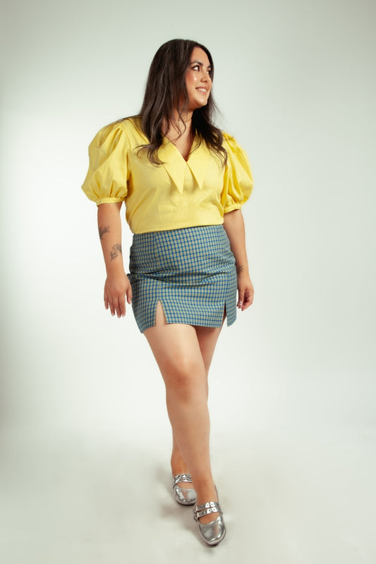 Falda Francisca Cuadrille Amarillo y Azul