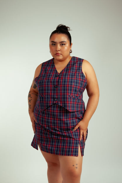 Falda Francisca Cuadrille Roja y Azul