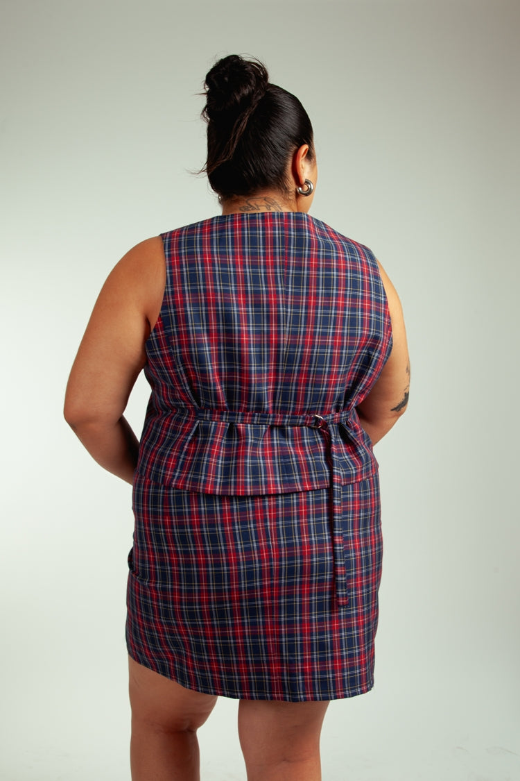 Falda Francisca Cuadrille Roja y Azul