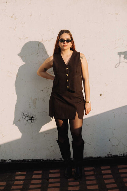 Falda Francisca rayas café