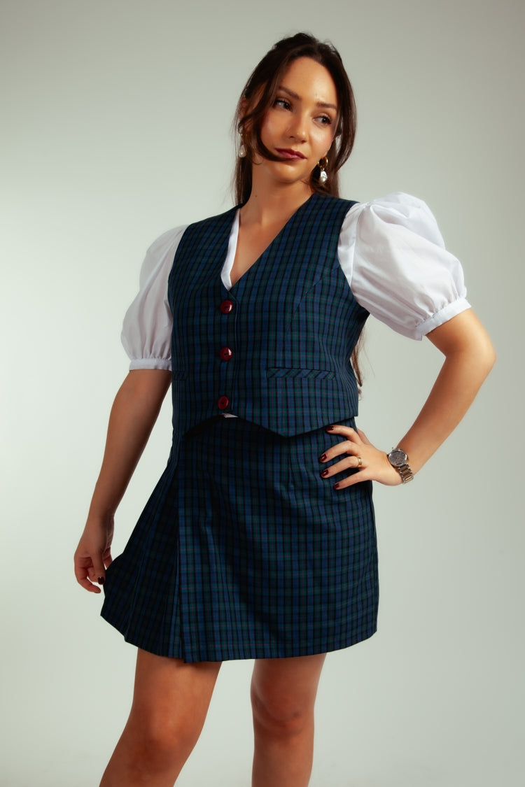 Gilet Colomba Cuadrillé Verde con Azul