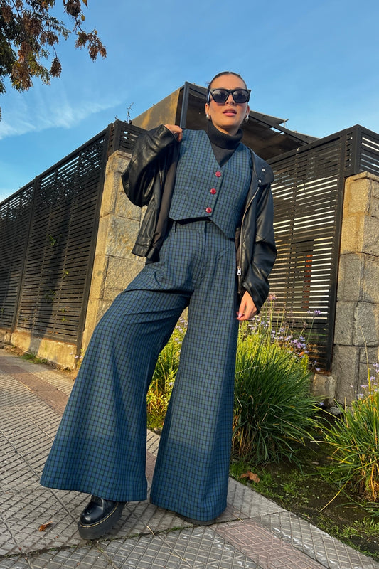 Pantalón Cecilia Cuadrillé Verde y Azul