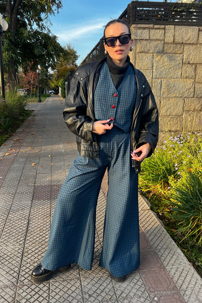 Pantalón Cecilia Cuadrillé Verde y Azul